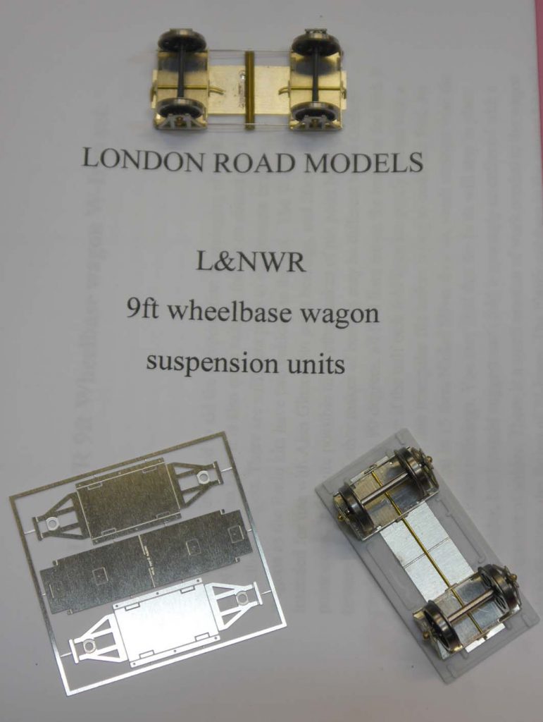 Etch and assembled examples of LNWR prototype wagon suspension units (4mm scale)